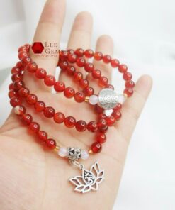 Chuỗi vòng tay đá Mã Não đỏ tự nhiên kết hợp charm bạc