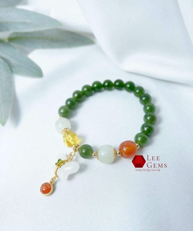 Vòng tay Ngọc Bích tự nhiên kết hợp charm cực xinh size 08li - Ảnh 6