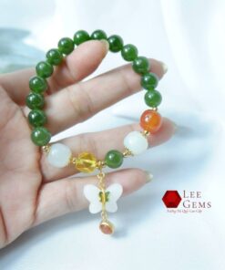 Vòng tay Ngọc Bích tự nhiên kết hợp charm cực xinh size 08li