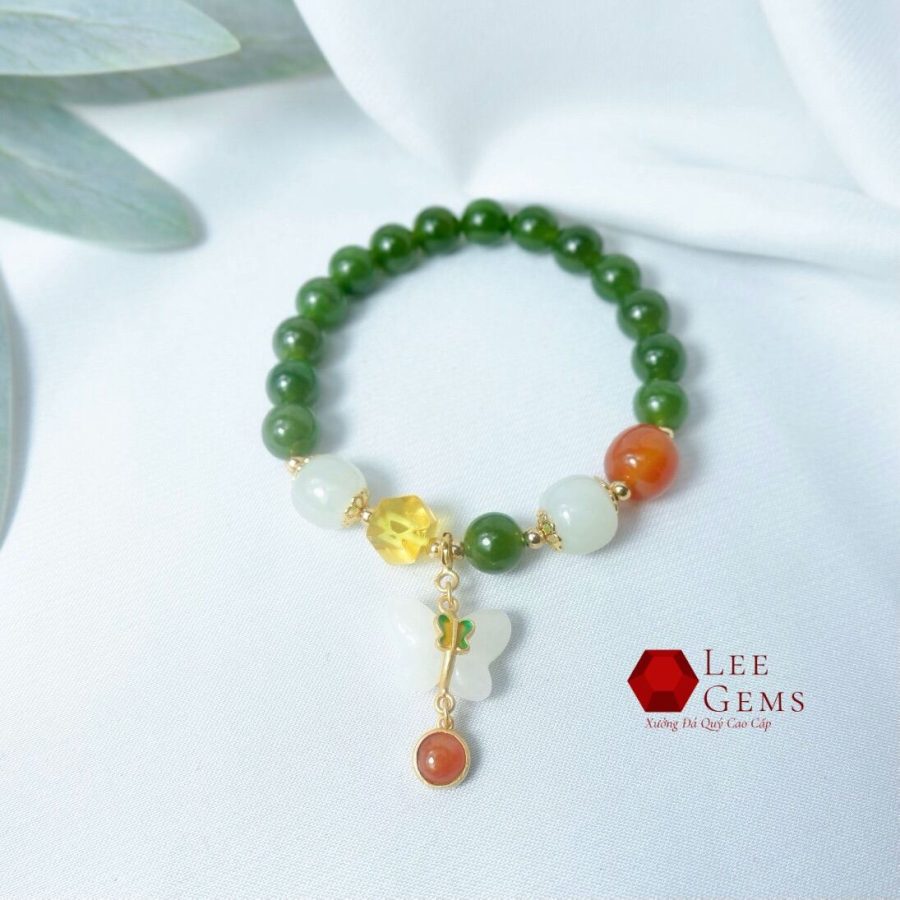 Vòng tay Ngọc Bích tự nhiên kết hợp charm cực xinh size 08li - Ảnh 2