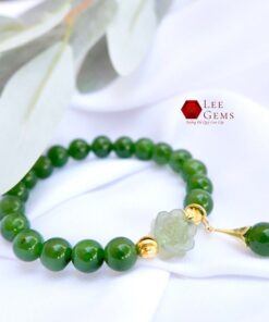 Alternative view of Vòng tay Ngọc Bích Nephrite tự nhiên mix charm hoa ngọc Hoà Điền