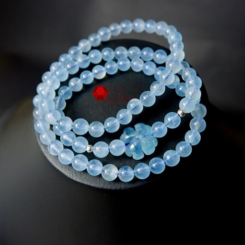 Chuỗi đá Aquamarine xanh tự nhiên kết hợp cỏ 4 lá - Ảnh 5