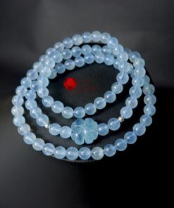 Chuỗi đá Aquamarine xanh tự nhiên kết hợp cỏ 4 lá