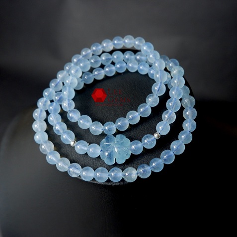 Chuỗi đá Aquamarine xanh tự nhiên kết hợp cỏ 4 lá