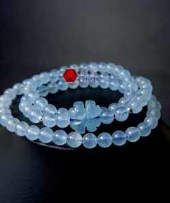 Chuỗi đá Aquamarine xanh tự nhiên kết hợp cỏ 4 lá - Ảnh 4