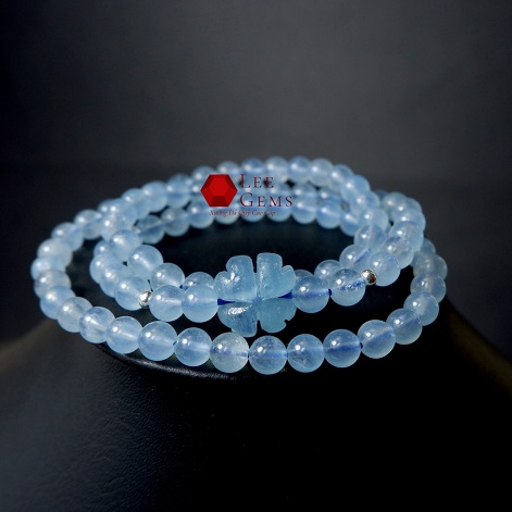 Chuỗi đá Aquamarine xanh tự nhiên kết hợp cỏ 4 lá - Ảnh 4