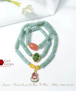 Chuỗi Lam Ngọc tự nhiên mix charm Ngọc Bích và Ngọc Nam Hồng