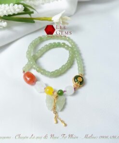 Chuỗi ngọc Hoà Điền tự nhiên charm ngọc Bích và ngọc Nam Hồng