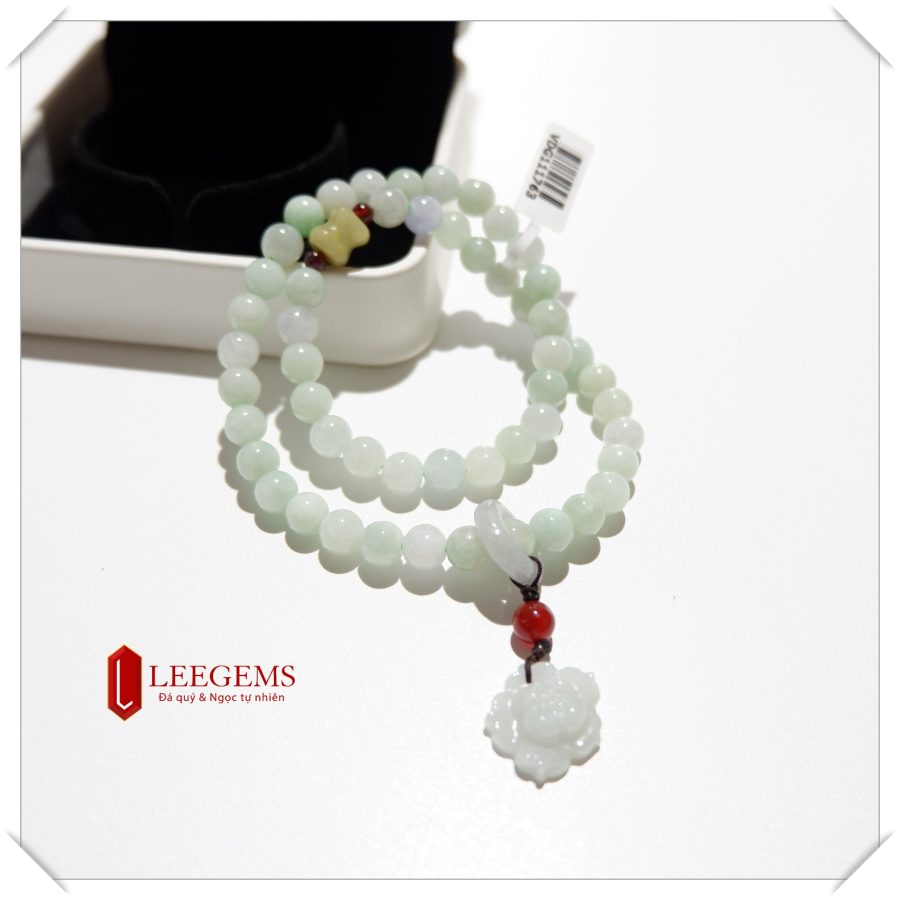 Chuỗi vòng tay Ngọc Cẩm Thạch mix charm sen ngọc phú quý đại cát size hạt 07 li dành cho nữ tất cả các mệnh - Ảnh 2