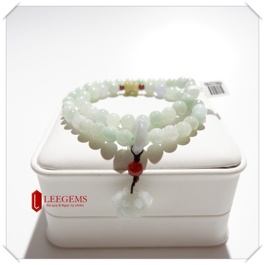 Chuỗi vòng tay Ngọc Cẩm Thạch mix charm sen ngọc phú quý đại cát size hạt 07 li dành cho nữ tất cả các mệnh - Ảnh 3
