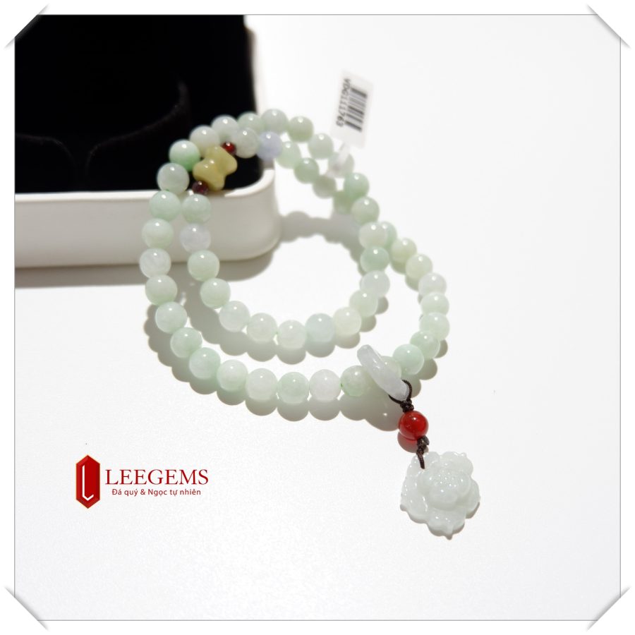 Chuỗi vòng tay Ngọc Cẩm Thạch mix charm sen ngọc phú quý đại cát size hạt 07 li dành cho nữ tất cả các mệnh - Ảnh 7