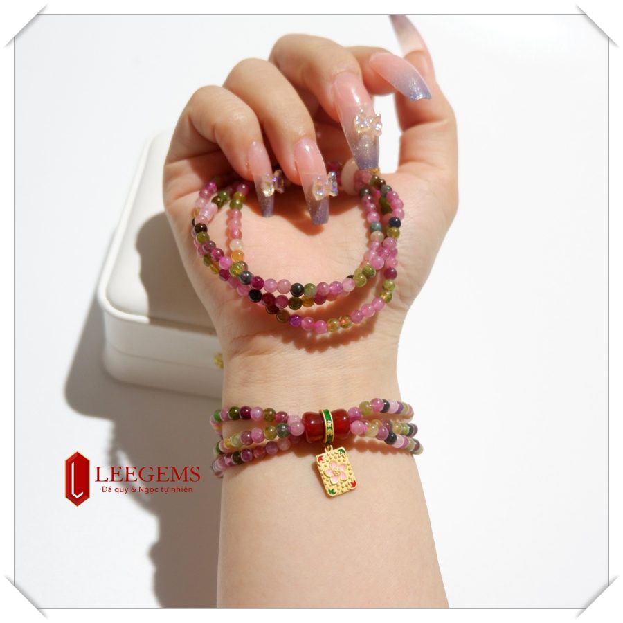 Chuỗi đá Tournaline đa sắc kết charm Ngọc Nam Hồng size hạt 03 li dành cho nữ tất cả các mệnh - Ảnh 2