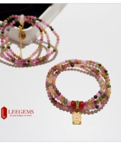 Chuỗi đá Tournaline đa sắc kết charm Ngọc Nam Hồng size hạt 03 li dành cho nữ tất cả các mệnh