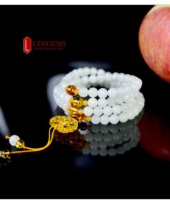 Chuỗi Bạch Ngọc tự nhiên 108 hạt size 06li dành cho nữ mệnh Kim và mệnh Thuỷ