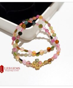 Alternative view of Chuỗi đá Tourmaline dưa hấu hạt dẹt Charm cỏ 4 lá – Đeo 02 vòng tay size 06 li dành cho nữ tất các mệnh