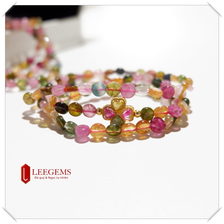 Chuỗi đá Tourmaline dưa hấu hạt dẹt Charm cỏ 4 lá - Đeo 03 vòng tay size 06 li dành cho nữ tất các mệnh - Ảnh 7