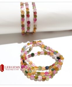 Alternative view of Chuỗi đá Tourmaline dưa hấu hạt dẹt Charm cỏ 4 lá - Đeo 03 vòng tay size 06 li dành cho nữ tất các mệnh