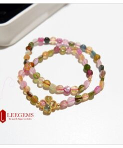 Chuỗi đá Tourmaline dưa hấu hạt dẹt Charm cỏ 4 lá – Đeo 02 vòng tay size 06 li dành cho nữ tất các mệnh