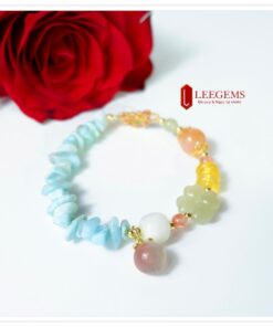 Vòng tay đá Larimar mix charm Ngọc Hoà Điền dành cho nữ