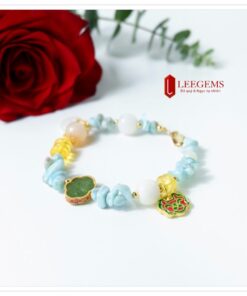 Vòng tay đá Larimar mix charm Ngọc Bích dành cho nữ mệnh Thuỷ