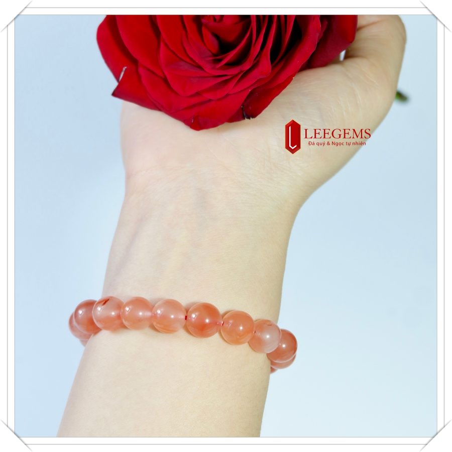 Vòng tay đá Nam Hồng mix charm sen Ngọc Jade size 10 li dành cho nữ mệnh Thổ và mệnh Hoả - Ảnh 9