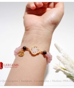 Lách tay đá Thạch Anh Hồng mix charm cực xinh dành cho nữ tất cả các mệnh - Ảnh 4