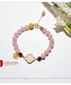 Lách tay đá Thạch Anh Hồng mix charm cực xinh dành cho nữ tất cả các mệnh - Ảnh 5