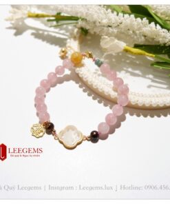 Lách tay đá Thạch Anh Hồng mix charm cực xinh dành cho nữ tất cả các mệnh - Ảnh 6