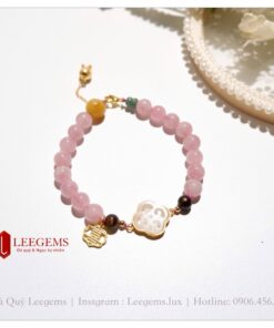 Lách tay đá Thạch Anh Hồng mix charm cực xinh dành cho nữ tất cả các mệnh