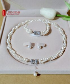 [Hàng thiết kế kèm kiểm đinh] Set ngọc trai nước ngọt mẫu thiết kế riêng bao gồm Dây chuyền - Vòng tay - Bông tai dành cho nữ
