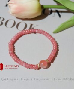 Vòng tay đá Thạch Anh đào hoa Vip mix charm cùng loại dành cho nữ mệnh Thổ - mệnh Hỏa
