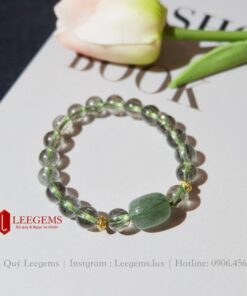Vòng tay Đá Thạch Anh titan tóc xanh phối charm lu thống dành cho nữ mệnh Mộc - mệnh Hỏa