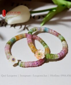 Alternative view of Vòng tay đá Tourmaline đa sắc bánh xe mix hoa size 6.5 li dành cho nữ tất cả các mệnh