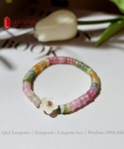 Vòng tay đá Tourmaline đa sắc bánh xe mix hoa size 6.5 li dành cho nữ tất cả các mệnh