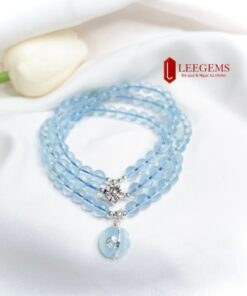 Chuỗi vòng tay đá Aquamarine mix charm túi tiền size hạt 06 li dành cho nữ mênh Thuỷ