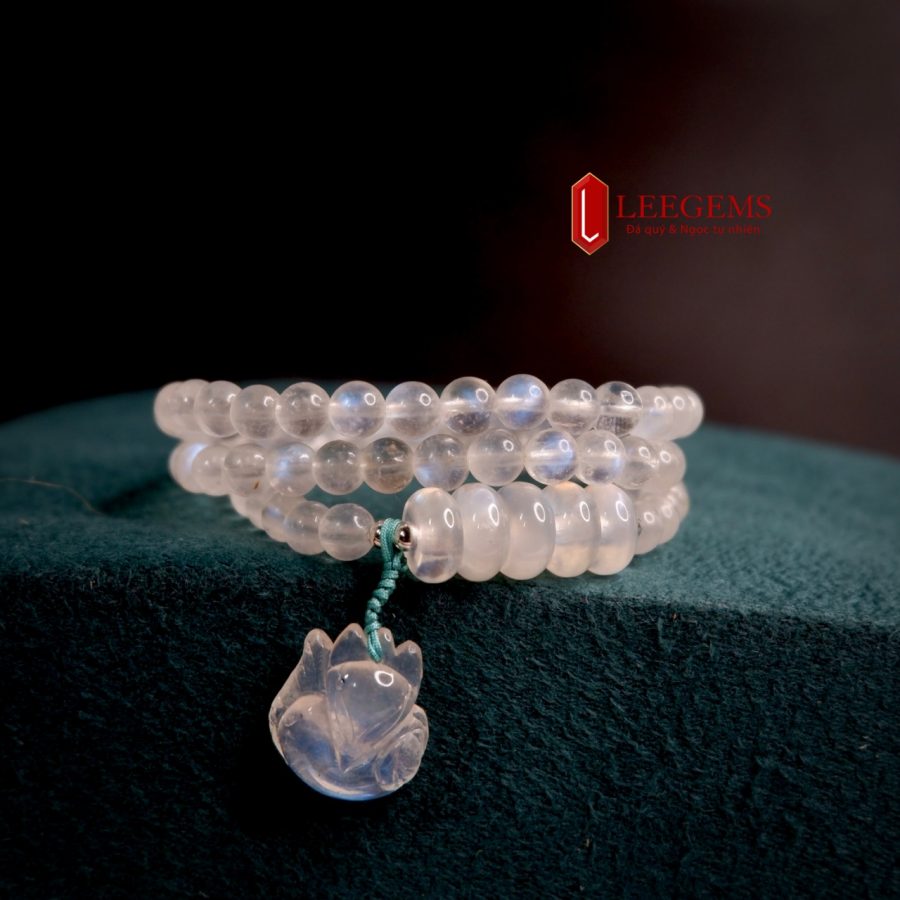 Chuỗi vòng tay đá Moonstone mix Ngũ điếu kết hợp hồ ly moonstone size hạt 06 li dành cho nữ mệnh Kim - mệnh Thuỷ - Ảnh 8
