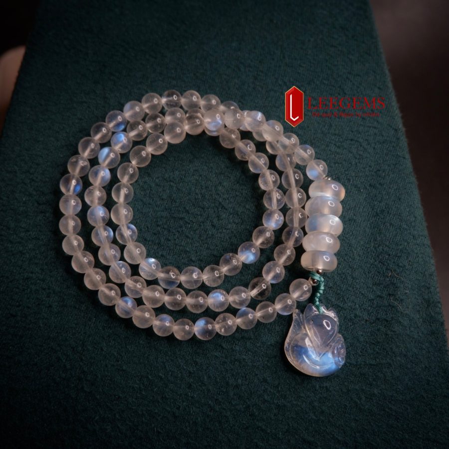 Chuỗi vòng tay đá Moonstone mix Ngũ điếu kết hợp hồ ly moonstone size hạt 06 li dành cho nữ mệnh Kim - mệnh Thuỷ - Ảnh 6
