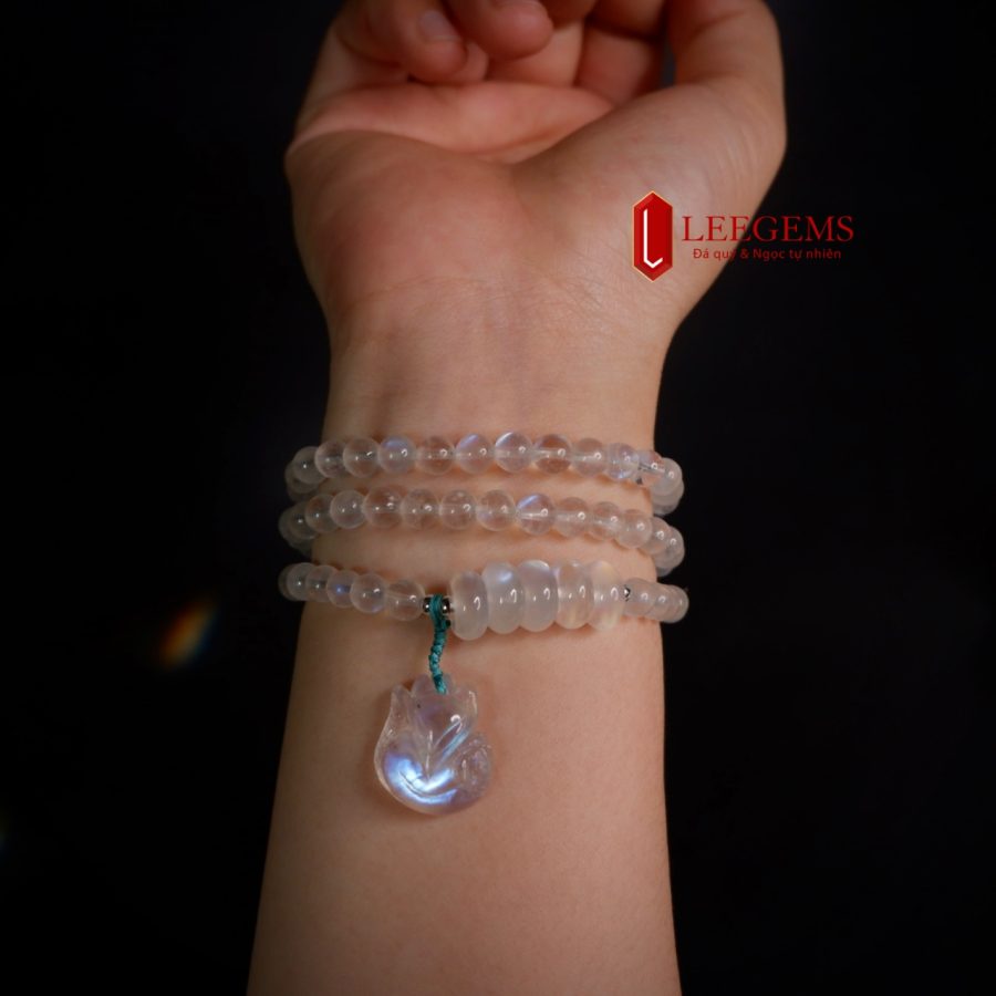 Chuỗi vòng tay đá Moonstone mix Ngũ điếu kết hợp hồ ly moonstone size hạt 06 li dành cho nữ mệnh Kim - mệnh Thuỷ - Ảnh 3