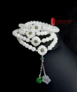 Alternative view of Chuỗi Bạch Ngọc đeo quấn 03 vòng tay mix charm sang trọng size hạt 06 li dành cho nữ mệnh Thuỷ - mệnh Kim