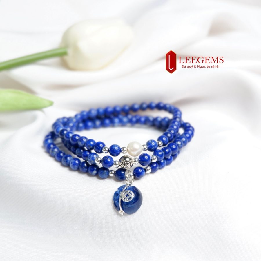 Chuỗi vòng tay đá Lapis mix charm túi tiền với sắc xanh đặc trưng size 06 li dành cho nữ mệnh Thuỷ - Ảnh 2