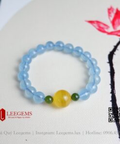 Alternative view of Vòng tay đá Aquamarine mix charm hổ phách mật lạp size 08 09 li dành cho nữ mệnh Thuỷ
