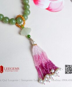 Alternative view of Vòng tay Ngọc hoà điền xanh mix charm tua rua đa sắc size 10li dành cho nữ không kén mệnh
