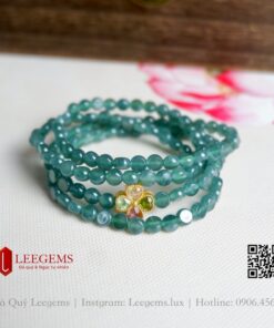 Chuỗi vòng tay Ngọc lam lép mix charm Tourmaline cỏ 4 lá may mắn dành cho nữ tất cả các mệnh - Ảnh 3