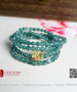 Chuỗi vòng tay Ngọc lam lép mix charm Tourmaline cỏ 4 lá may mắn dành cho nữ tất cả các mệnh - Ảnh 6