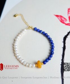 Lắc tay đá Lapis mix Ngọc trai và hổ phách mật lạp dành cho nữ không kén mệnh