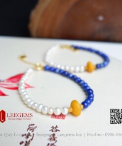 Lắc tay đá Lapis mix Ngọc trai và hổ phách mật lạp dành cho nữ không kén mệnh - Ảnh 5