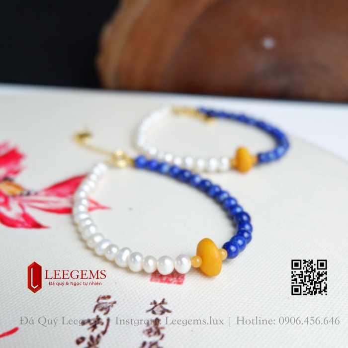 Lắc tay đá Lapis mix Ngọc trai và hổ phách mật lạp dành cho nữ không kén mệnh - Ảnh 5