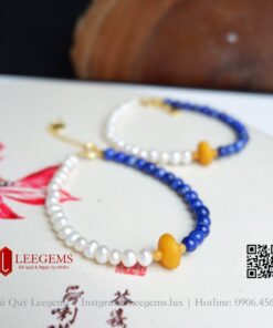Lắc tay đá Lapis mix Ngọc trai và hổ phách mật lạp dành cho nữ không kén mệnh - Ảnh 3