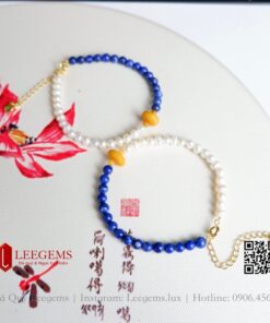 Lắc tay đá Lapis mix Ngọc trai và hổ phách mật lạp dành cho nữ không kén mệnh - Ảnh 4