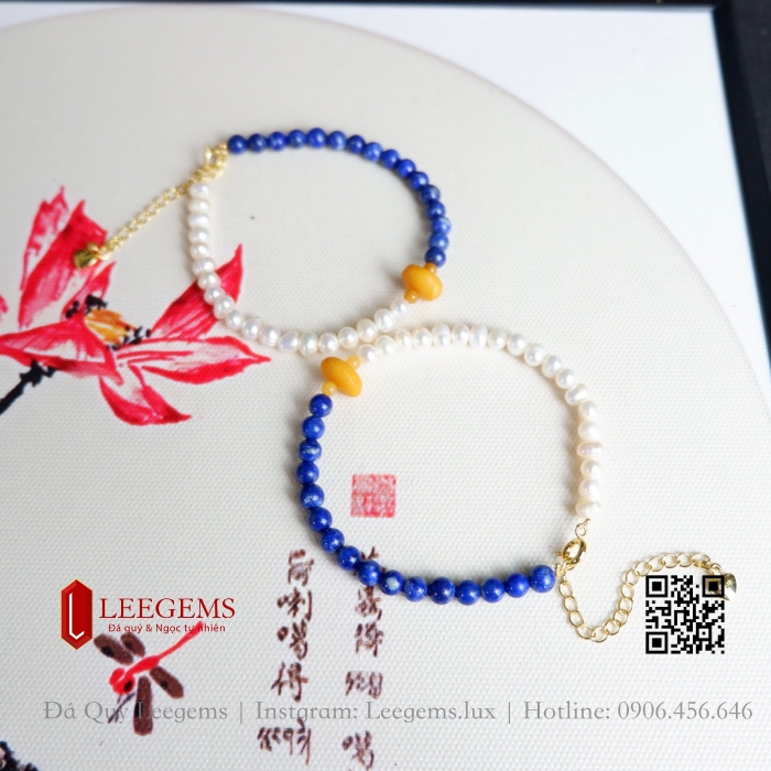 Lắc tay đá Lapis mix Ngọc trai và hổ phách mật lạp dành cho nữ không kén mệnh - Ảnh 4